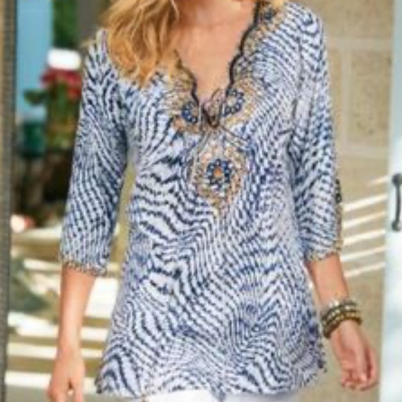 Soft Surroundings Women’s South Beach Beaded Tunic - Picture 1 of 13